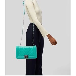 Badgley Mischka Teal Vegan Leather Chain Bag
